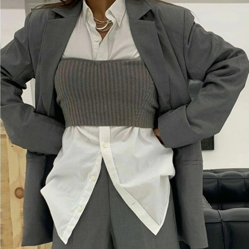 Zara Stone Grey Knit Tube Corset Bustier Crop Sweetheart Top Minimal Size S NWT - Picture 9 of 16